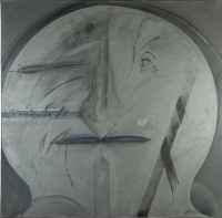 Condottiere dalle bande nere (L'impredito), 1977. Acryl auf Leinwand, 100 x 100 cm