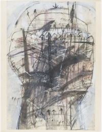 Schaltkopf,  1986, Mischtechnik auf Papier, 108 x 75 cm