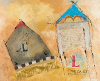 "L" (Haus), 2012, Karton, Mischtechnik, Collage, 23 x 30