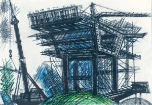 Brücke Feudenheim, 1994, Mischtechnik auf Papier, 50,5 x 71 cm